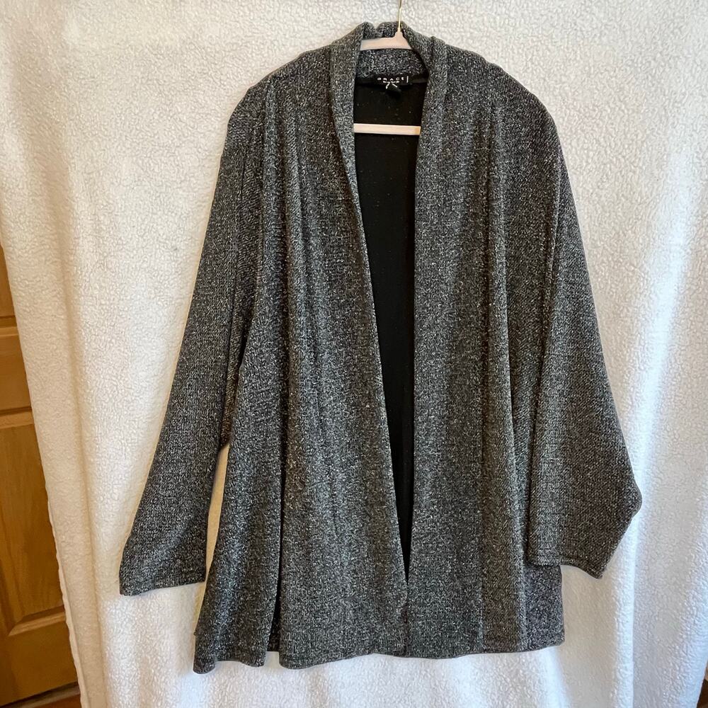 Grace woman- shimmer cardigan black silver glittery open front long sleeve